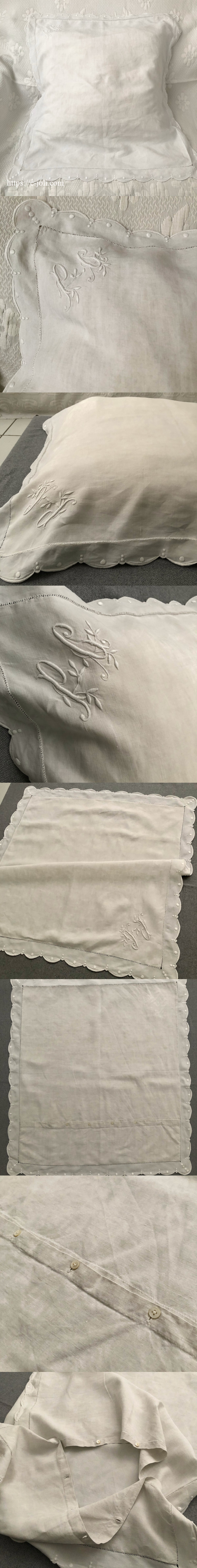 パリ発送】B1644 フランスアンティークリネンピローケース/クッション