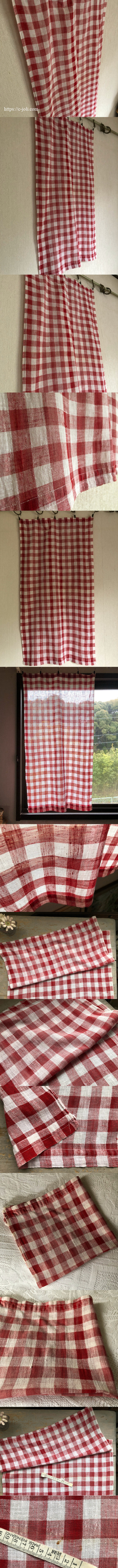 フランスアンティーク 19世紀のカーテン ギンガムチェック 希少な古裂