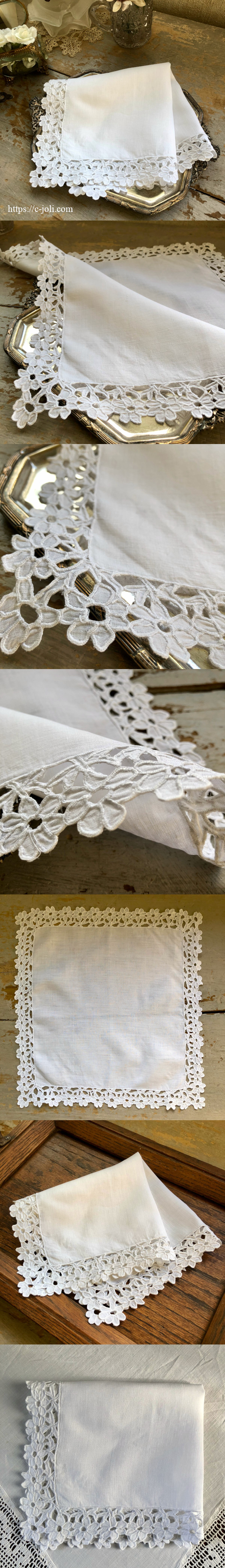 E1115 フランスアンティークブライダルハンカチ/マリアージュ カット