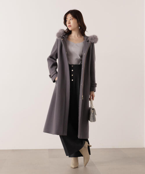 セール】モッサフードフェイクファーロングコート / 1215252102