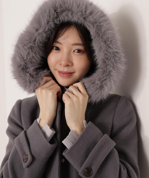 モッサフードフェイクファーロングコート / 1215252102（ステンカラー