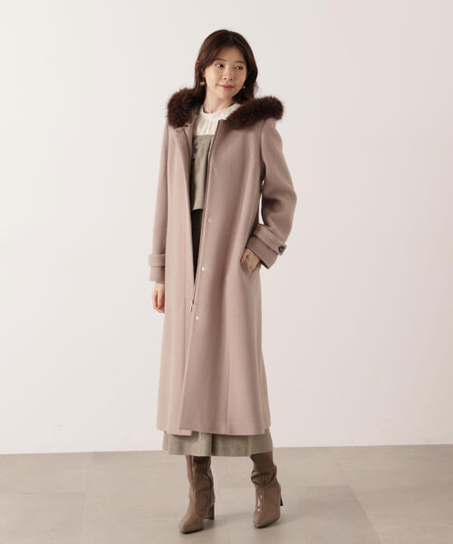 モッサフードフェイクファーロングコート / 1215252102（ステンカラー