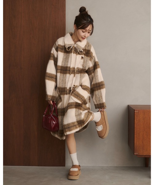 セール】【取り外しリボン付き】シャギーミディ丈コート（その他