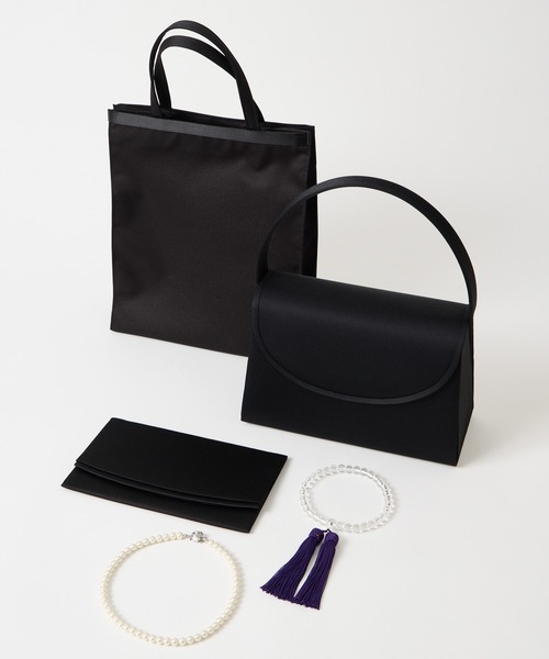 喪服・礼服用・WEB限定】ラウンドフラップブラックフォーマルバッグ5点