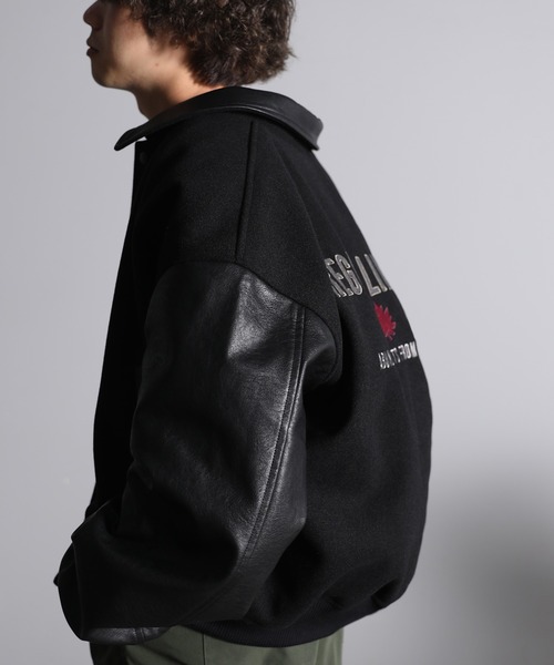 セール】旬のこなれヴィンテージ感。襟付きバッグ刺繍メルトンレザー