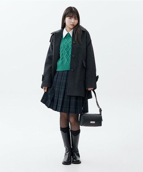 チェックレイヤードウールプリーツスカート_ネイビー（スカート