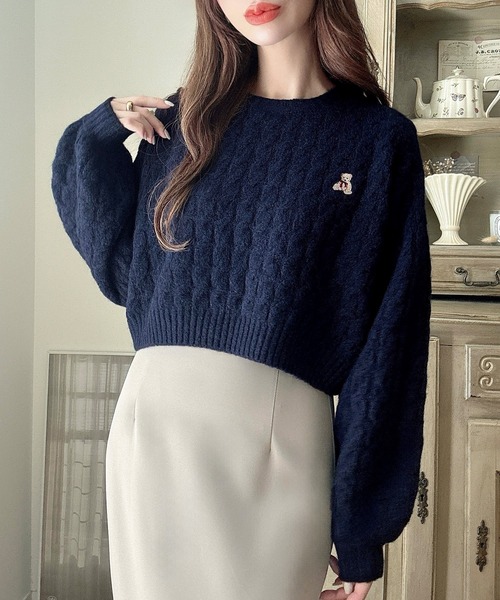 セール】【着丈が選べる】くま刺繍ケーブルニット（ニット/セーター