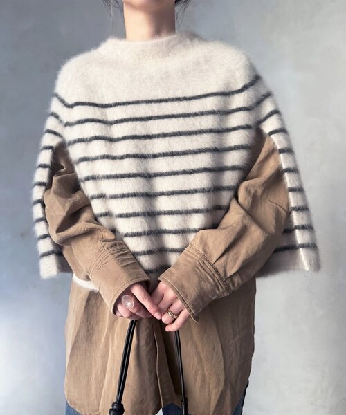 BEARDSLEY(ビアズリー) ファーニットポンチョ ライトグレー ファー