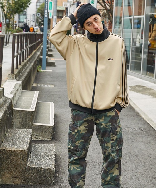 CODDERR】サイドラインリブ配色 サークルロゴ刺繍 オーバートラック