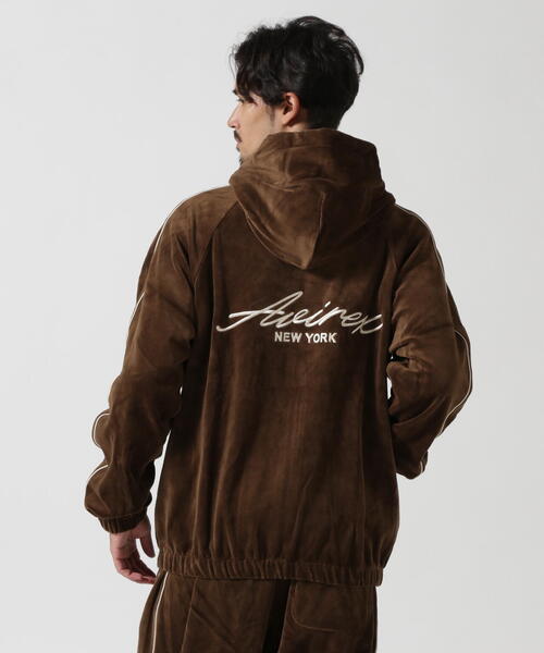 セール】VELOUR ZIP PRAKA CURSIVE LOGO / ベロア ジップ パーカー