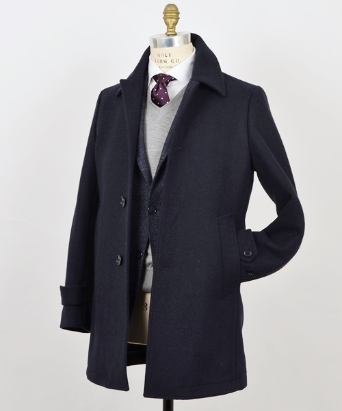 シップス SHIPS コート ウール ダブルフェイス ソリッド カーコート 黒