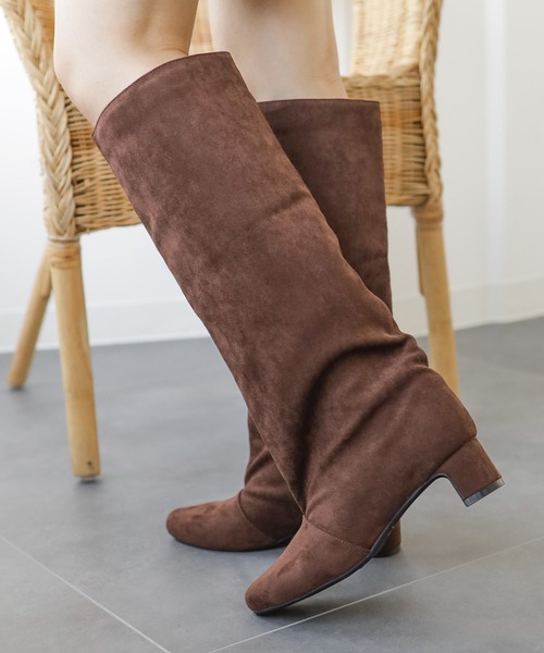 ワイドシャフトミドルヒールロングブーツ（ブーツ）｜SESTO（セスト