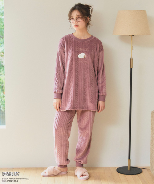 PEANUTS/ピーナッツ】SNOOPY/スヌーピーケーブル編みフリースロング