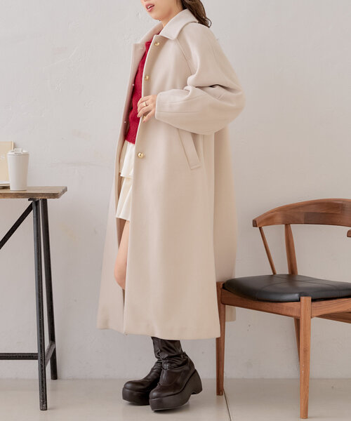 セール】金釦ビッグカラーステンカラーロングコート（その他アウター