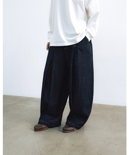 Long Tuck Wing Balloon Denim Pants - Indigo（デニムパンツ
