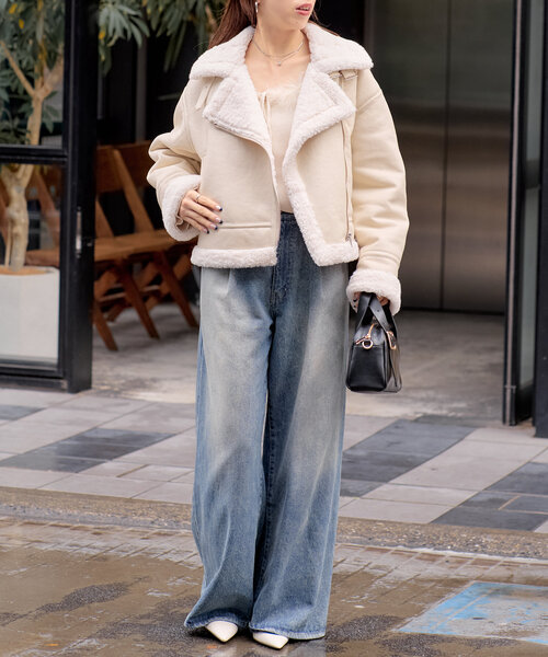 Chico（チコ）の「ボアレザーライダースジャケット（その他アウター