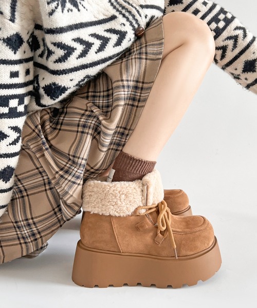 セール】【再入荷/即納あり】厚底 プラットフォーム レースアップ ボア