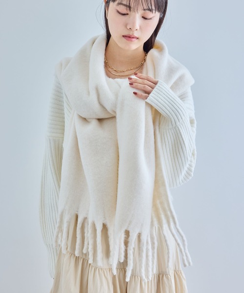 セール】【リサイクルポリ】ふわふわ太フリンジマフラー（マフラー