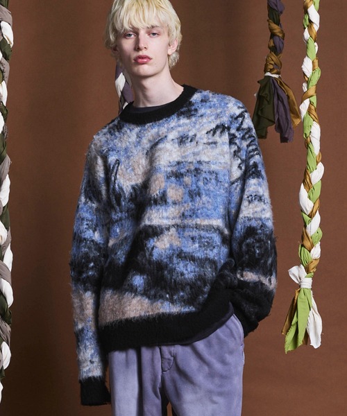 UNISEX》Prime-Over Landscape Painting Crew Neck Knit PullOver