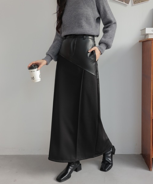 セール】パッチワークロングレザースカート（スカート）｜SHIENAS