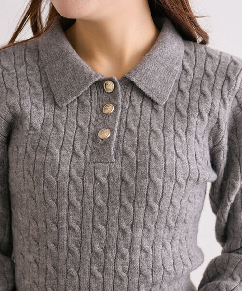 セール】【SETUP対応】金ボタンケーブルポロ（ニット/セーター