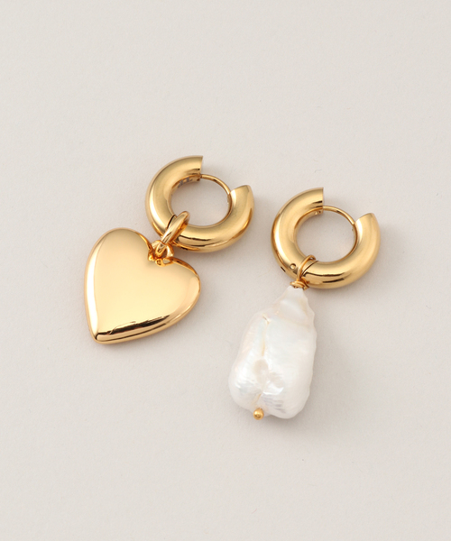 TIMELESS PEARLY/タイムレスパーリー】Pearl and gold hear：ピアス