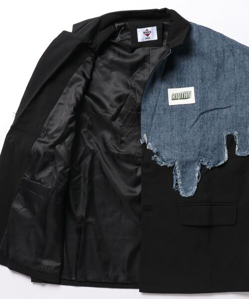 HOOK】個性派 デニム異素材切り替えデザインテーラードジャケット