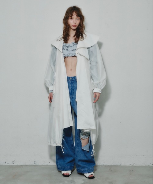 セール】ビッグカラーシースルーギャザーロングコート（その他アウター