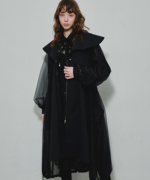 セール】ビッグカラーシースルーギャザーロングコート（その他アウター