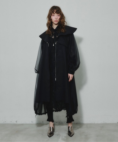 セール】ビッグカラーシースルーギャザーロングコート（その他アウター