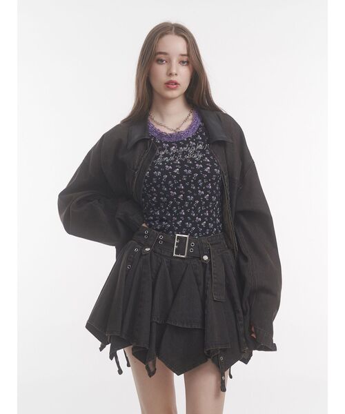 アシメヘムデニムミニスカート【セットアップ対応】（デニムスカート