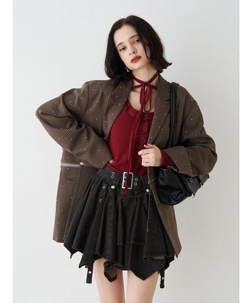 アシメヘムデニムミニスカート【セットアップ対応】（デニムスカート