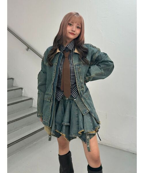 アシメヘムデニムミニスカート【セットアップ対応】（デニムスカート