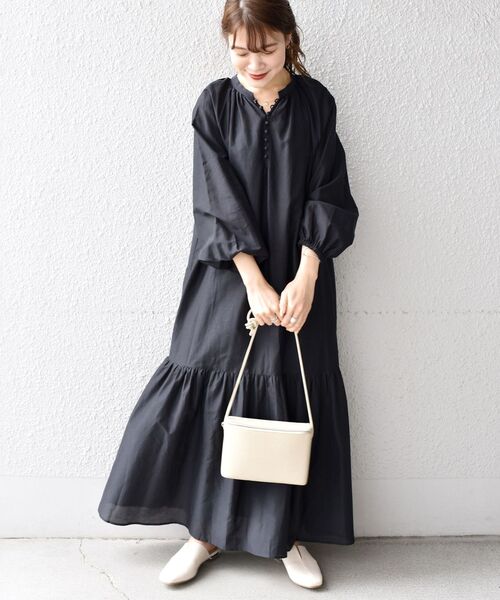 セール】〈手洗い可能〉コットンシルクティアードワンピース
