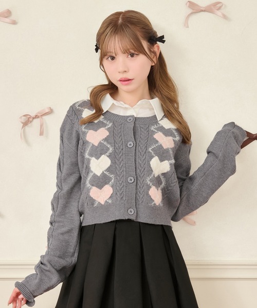 襟取り外し可能】ハートアーガイルニット（カーディガン/ボレロ