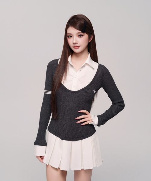 andwang シャツ プリーツド ミニワンピース 01 Uniform Pleated Mini