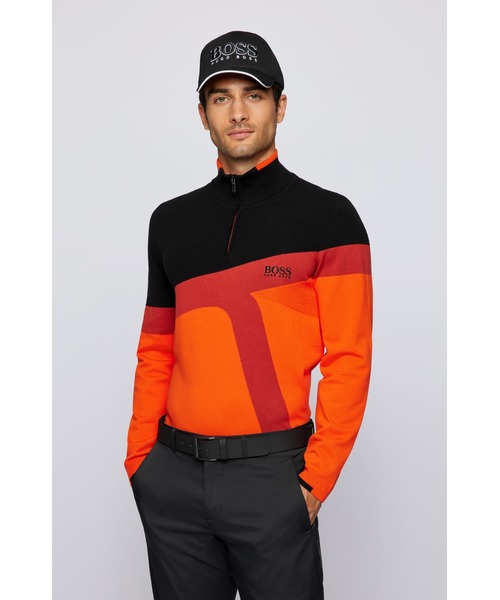 BOSS コットンブレンド セーター カラーブロック＆ロゴ