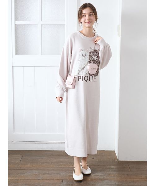 セール】ツインキャットジャガードワンピース（ルームウェア/パジャマ