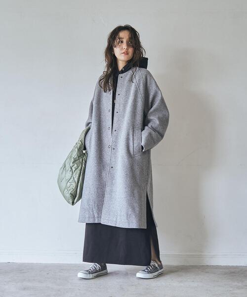 coen（コーエン）の「ヘリンボーンスポーツロングコート（ノーカラー