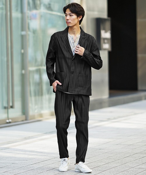 セール】カッチリ素材スマートセットアップ メンズ ルーズシルエット