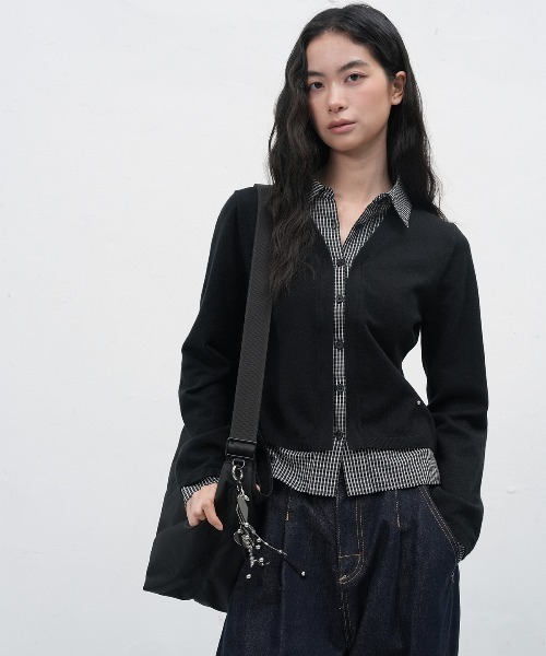 セール】【GENERAL IDEA】チェックシャツレイヤードカーディガン