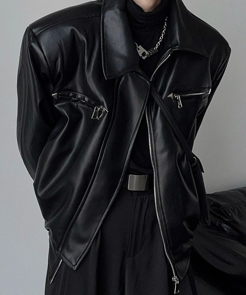 美品】SHIPS XL レザージャケット シングル 襟付 裏地チェック 黒