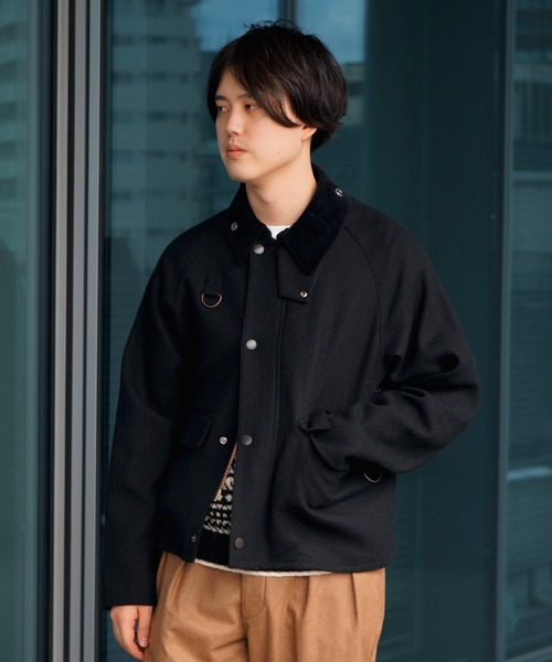 Barbour × BEAMS F / 別注 SPEY ブラックウール ショートブルゾン