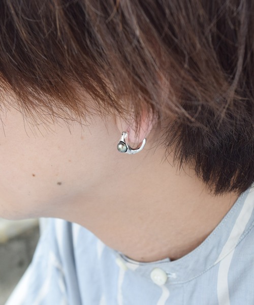 SILVER925ブラックパールフープピアス/レディース/メンズ/ギフト