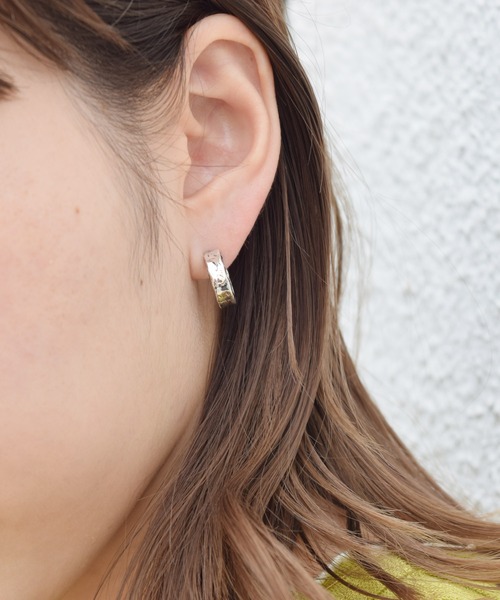 シルバー925ブラックジルコニア埋め込みフープアス/レディース/メンズ