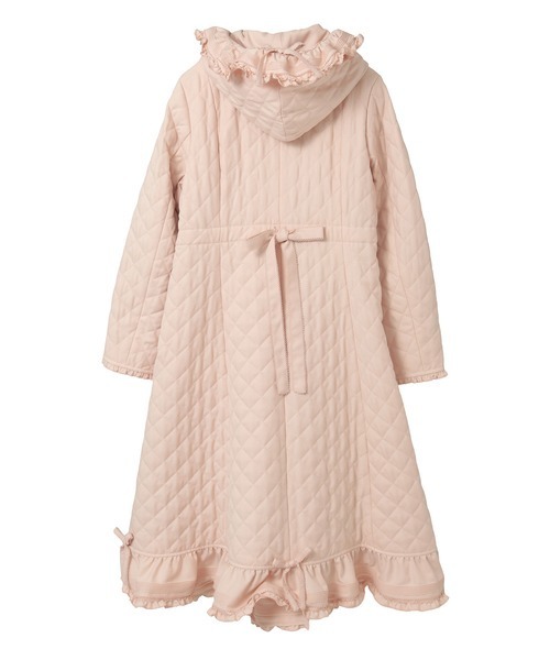 フリルフード付きキルティングロングコート（その他アウター）｜PINK