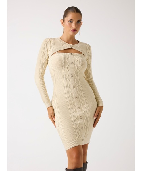 Long Sleeves Shrug Cable Daphne Dress ニットワンピース | GUESS