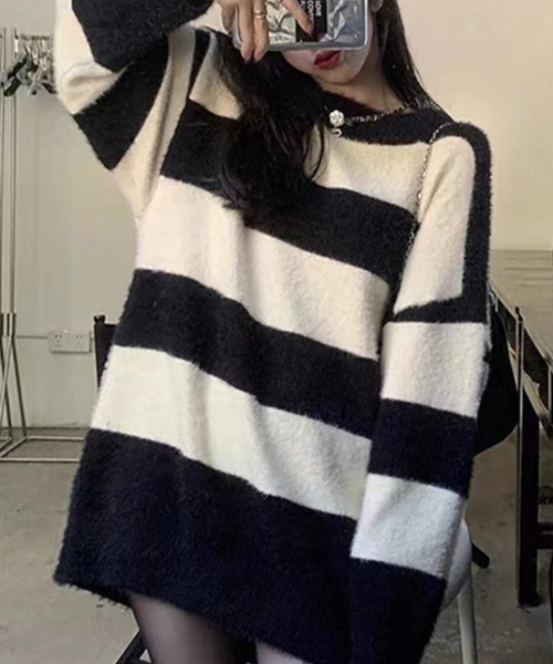 MASHIRO（マシロ）の「【MASHIRO】ボーダーニットルーズシルエット