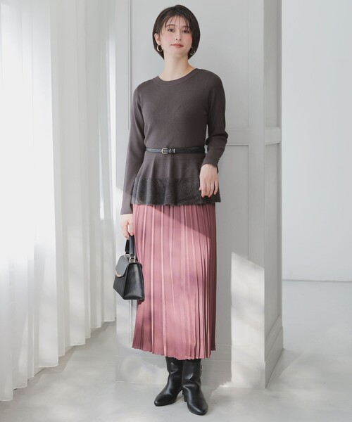 セール】【2SET】ボリューム ニット×プリーツ スカート セット