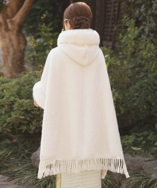 Y2Kガーリーふわふわフード付きケープポンチョアウター【新作